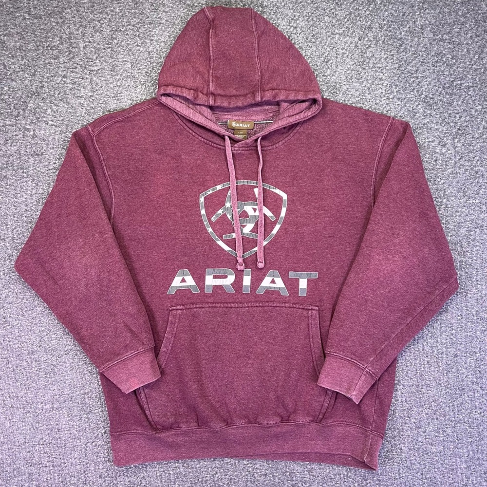 Ariat Hoodie Mens L Burgundy Western Casual American Flag Cowboy Pullover